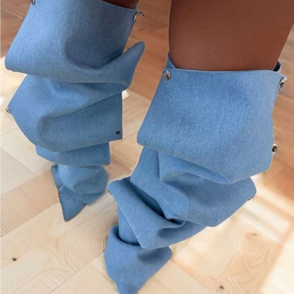 Stylish Blue Denim Leg Warmers